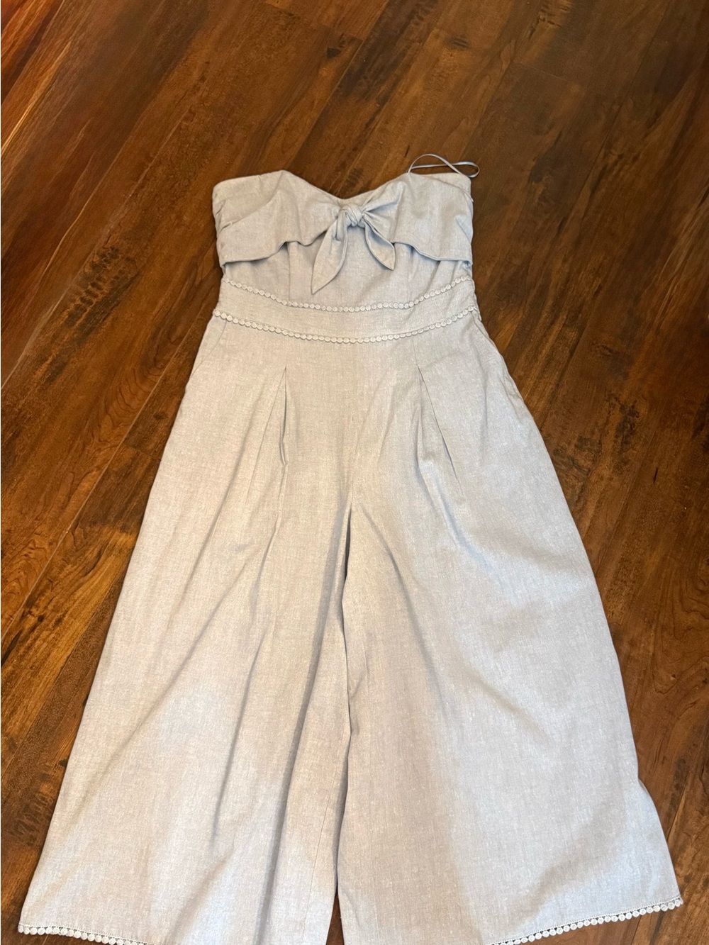 Greylin strapless linen-blend wide-leg Culotte Jumpsuit Size Medium